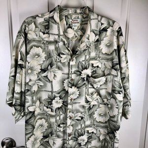 Tommy Bahama Silk Hawaiian Shirt - Green / Gray - Men's Large